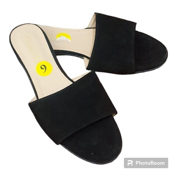 Sophia Milano Italian Suede Slip-on Sandals Black Size 9 - Picture 4 of 10